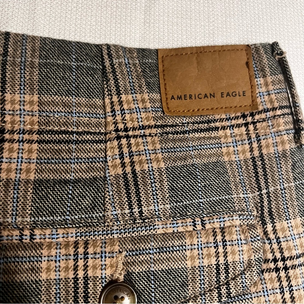 American Eagle Super High-Rise Wide-Leg Plaid Brown /Grey Trouser Pants NWT 10 - Picture 11 of 16